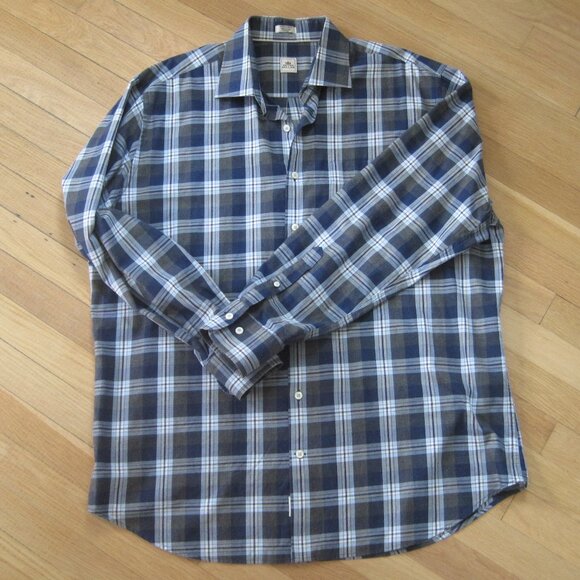 Peter Millar Navy Dark Grey Plaid Button Down Shirt Size XL 100% Cotton - Picture 1 of 7